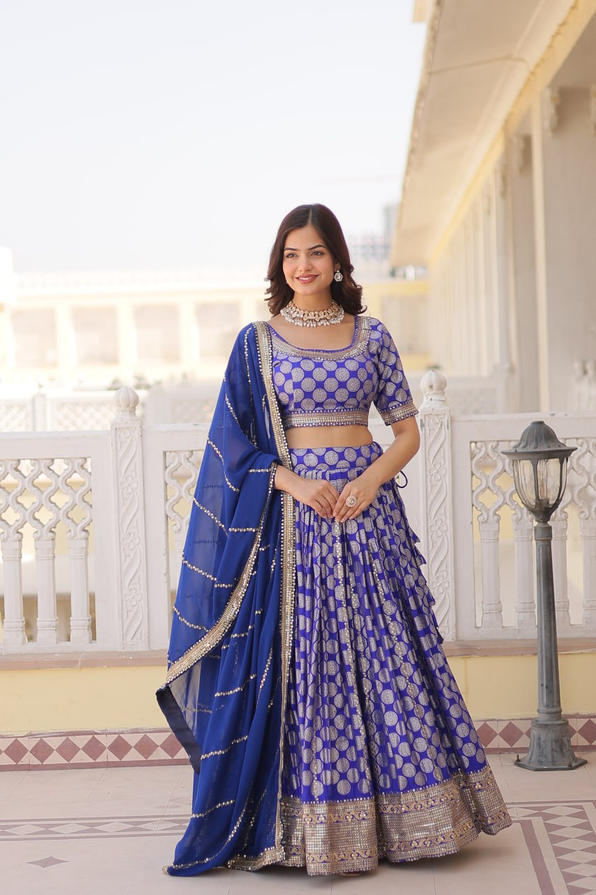 Designer Dyeable Viscose Jacquard Lehenga Choli with Sequins Embroidery