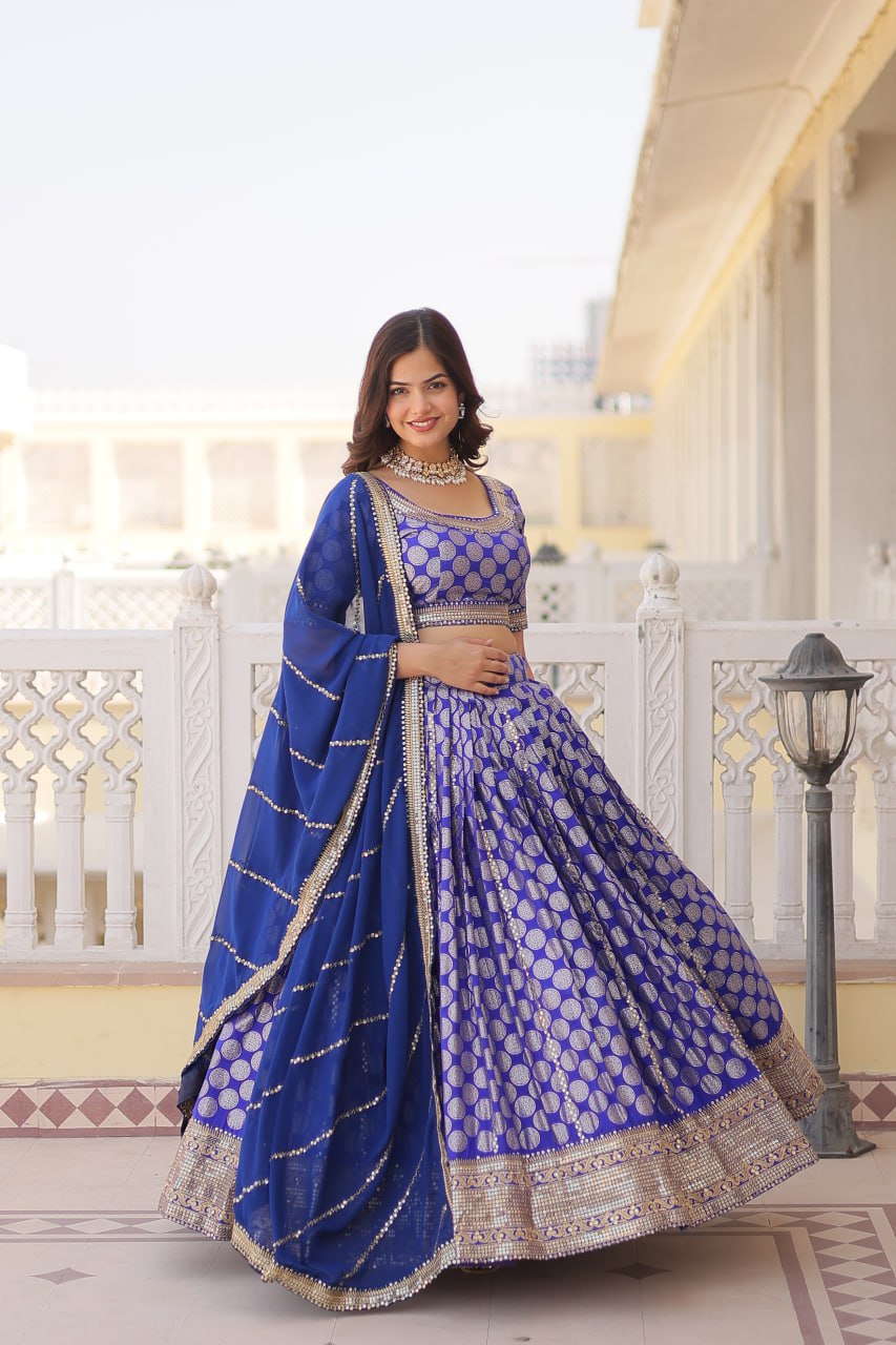 Designer Dyeable Viscose Jacquard Lehenga Choli with Sequins Embroidery