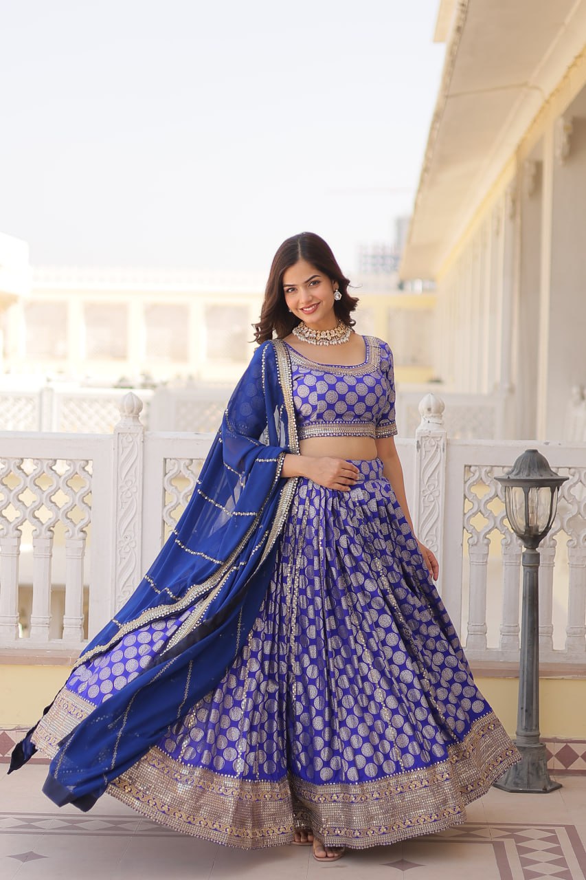 Designer Dyeable Viscose Jacquard Lehenga Choli with Sequins Embroidery