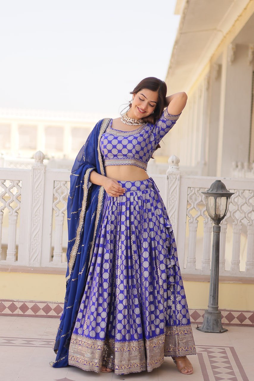 Designer Dyeable Viscose Jacquard Lehenga Choli with Sequins Embroidery