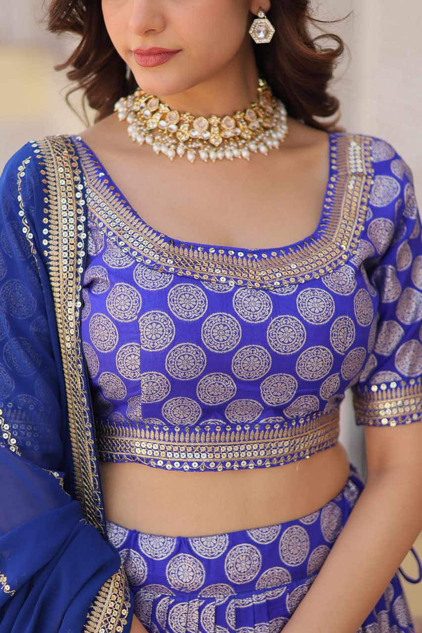 Designer Dyeable Viscose Jacquard Lehenga Choli with Sequins Embroidery