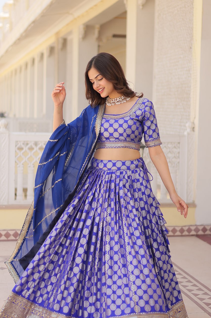 Designer Dyeable Viscose Jacquard Lehenga Choli with Sequins Embroidery
