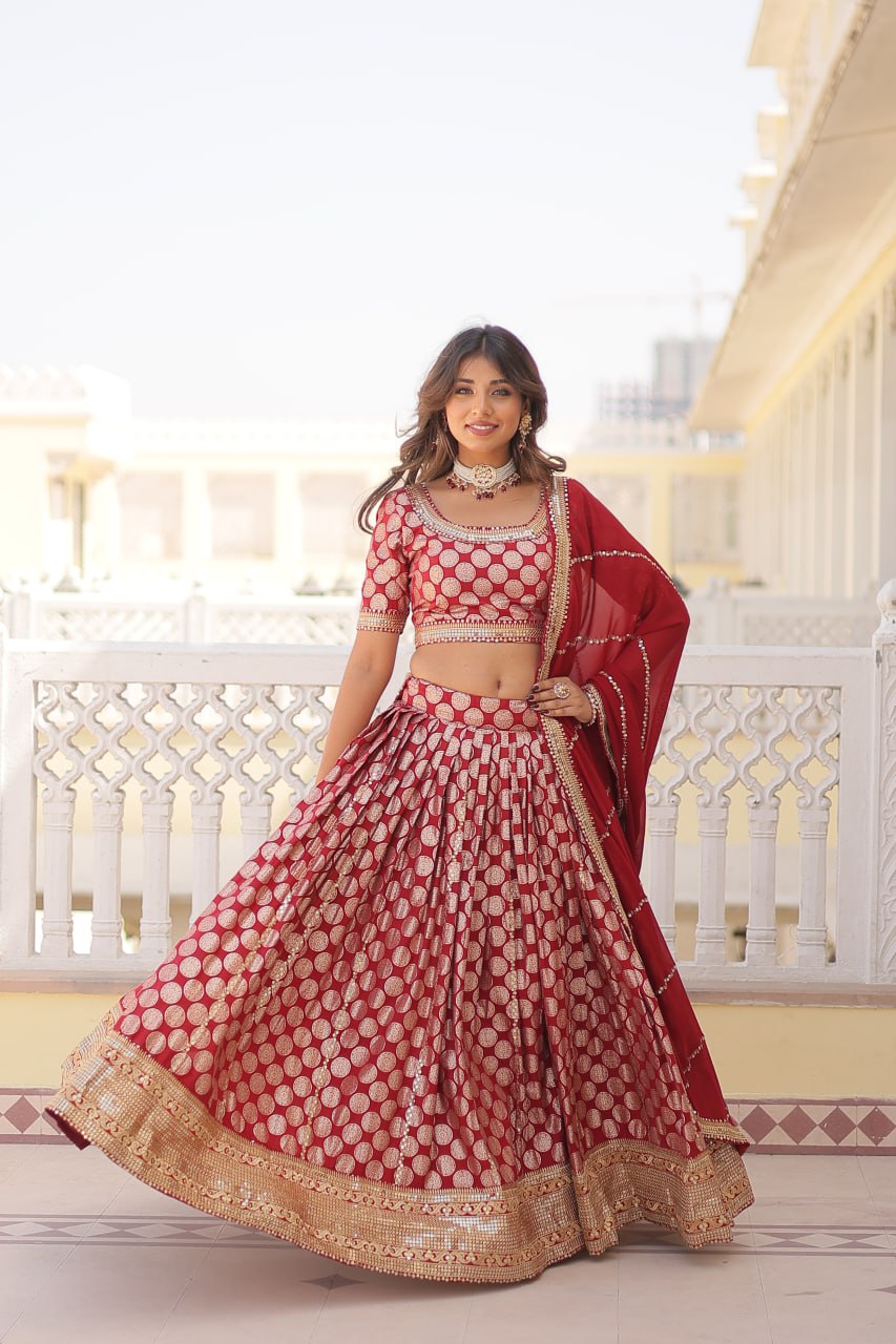 Designer Dyeable Viscose Jacquard Lehenga Choli with Sequins Embroidery