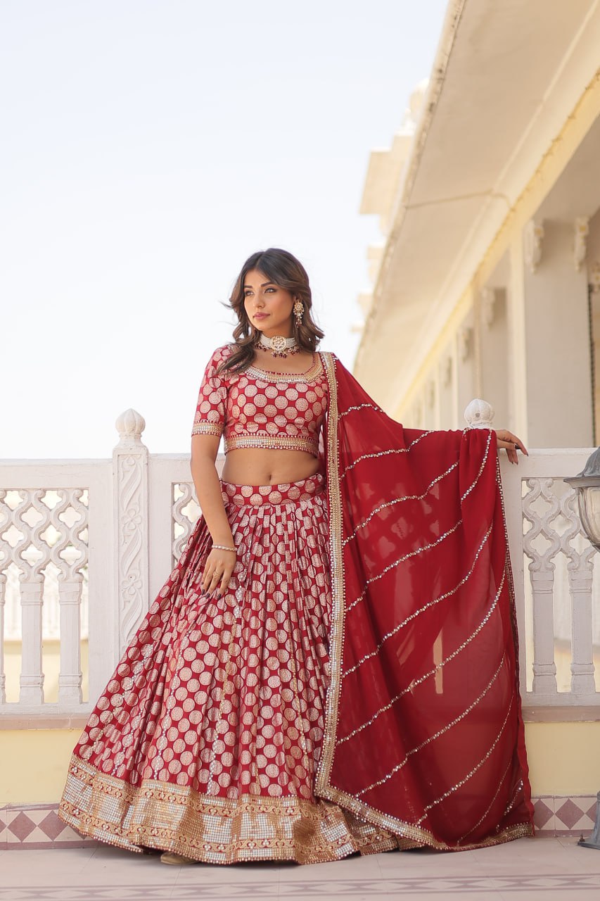 Designer Dyeable Viscose Jacquard Lehenga Choli with Sequins Embroidery
