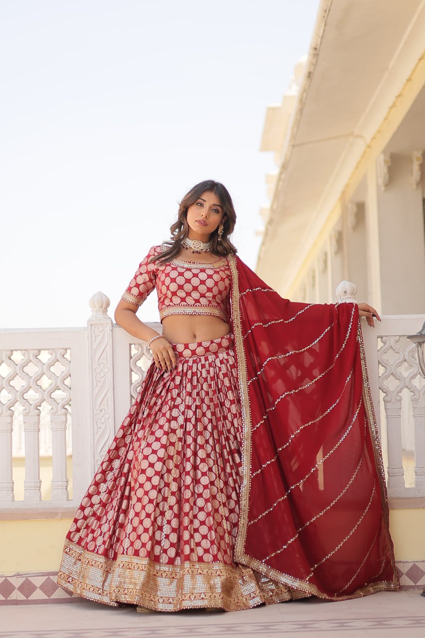 Designer Dyeable Viscose Jacquard Lehenga Choli with Sequins Embroidery