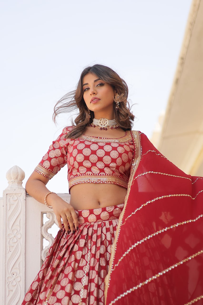 Designer Dyeable Viscose Jacquard Lehenga Choli with Sequins Embroidery