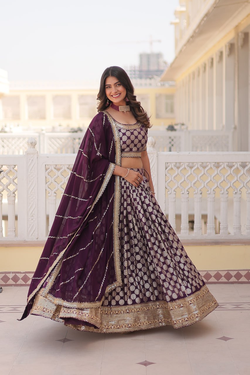 Designer Dyeable Viscose Jacquard Lehenga Choli with Sequins Embroidery