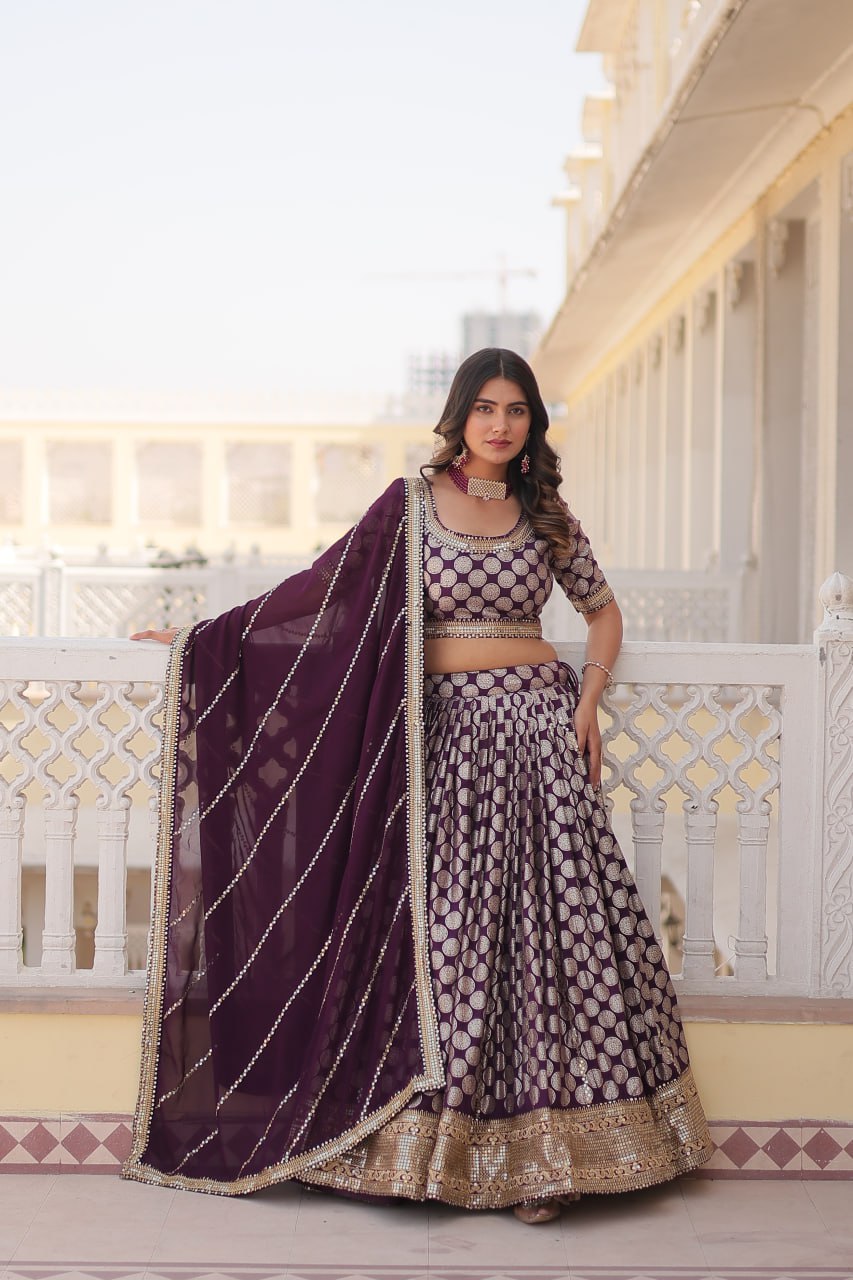 Designer Dyeable Viscose Jacquard Lehenga Choli with Sequins Embroidery