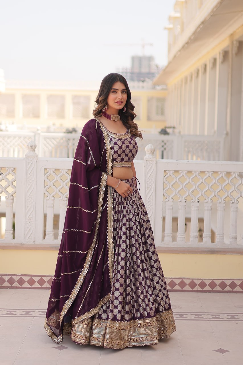 Designer Dyeable Viscose Jacquard Lehenga Choli with Sequins Embroidery