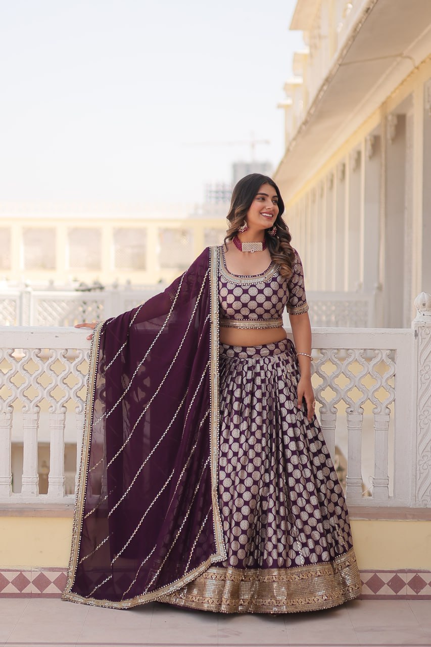 Designer Dyeable Viscose Jacquard Lehenga Choli with Sequins Embroidery