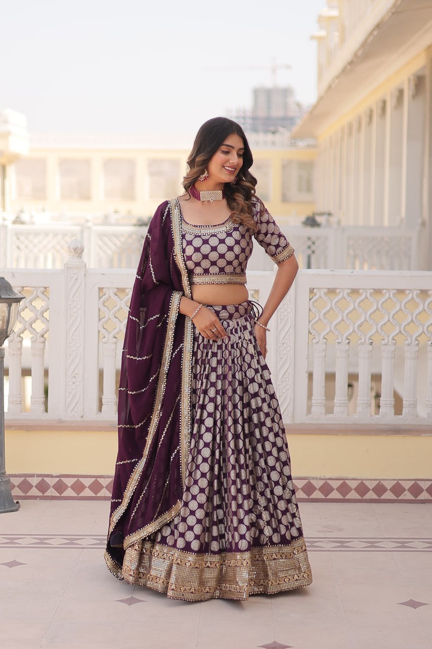 Designer Dyeable Viscose Jacquard Lehenga Choli with Sequins Embroidery