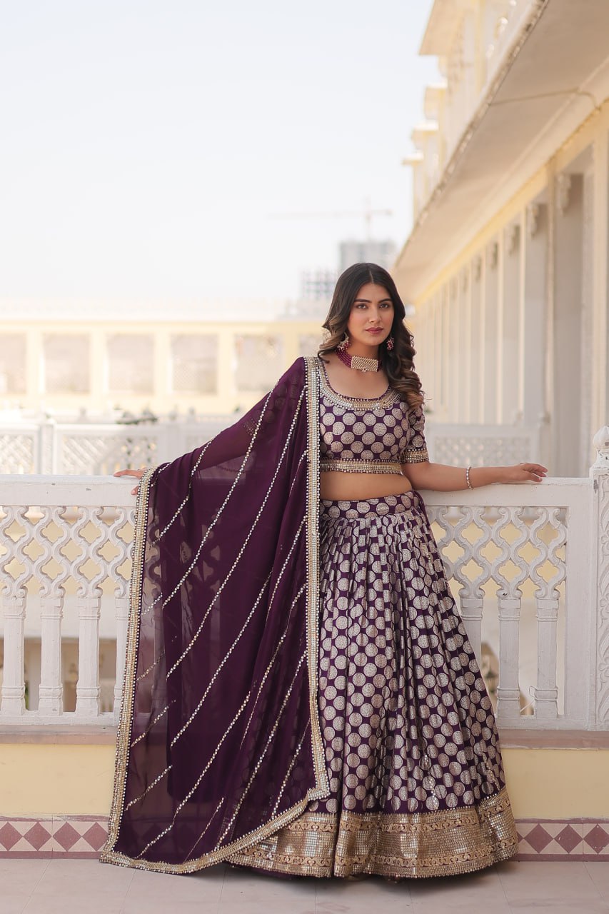 Designer Dyeable Viscose Jacquard Lehenga Choli with Sequins Embroidery