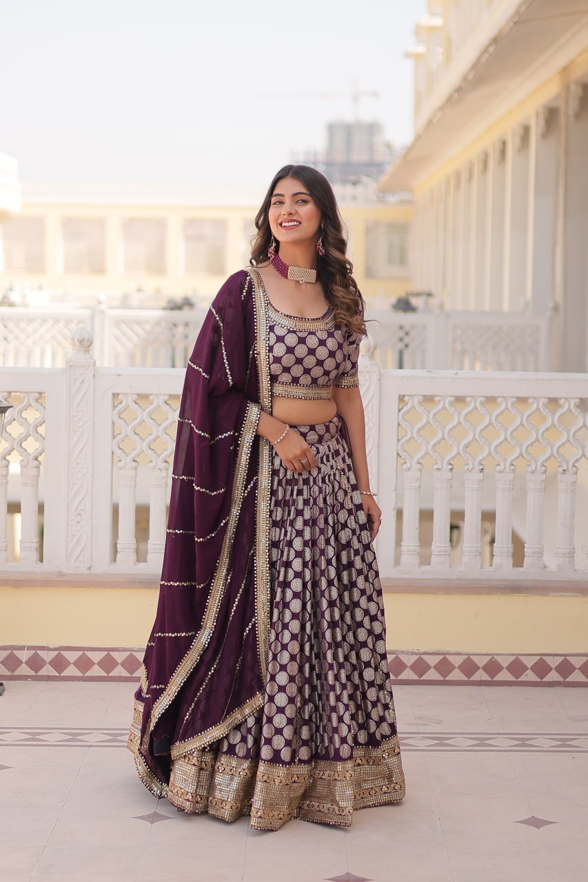 Designer Dyeable Viscose Jacquard Lehenga Choli with Sequins Embroidery
