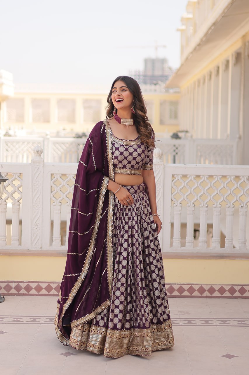 Designer Dyeable Viscose Jacquard Lehenga Choli with Sequins Embroidery