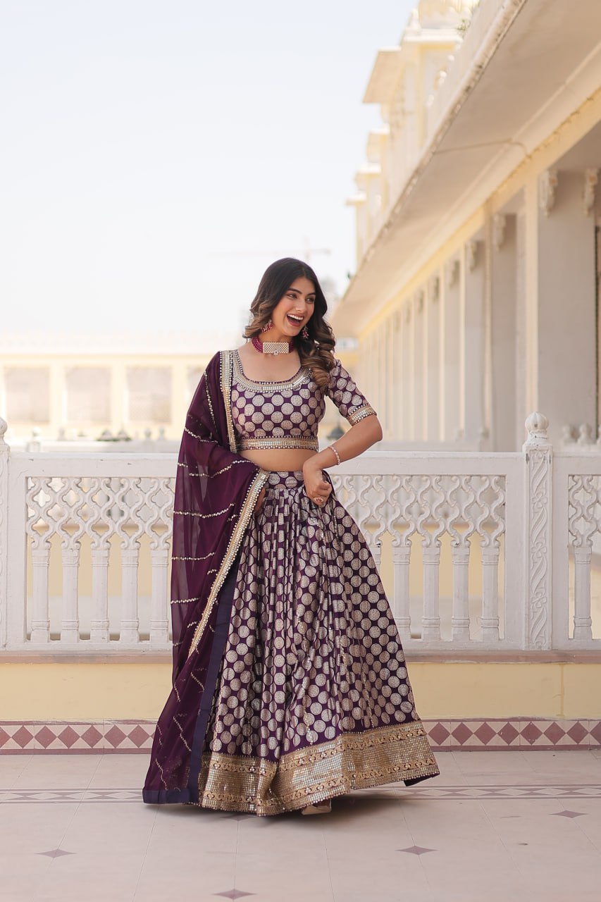Designer Dyeable Viscose Jacquard Lehenga Choli with Sequins Embroidery