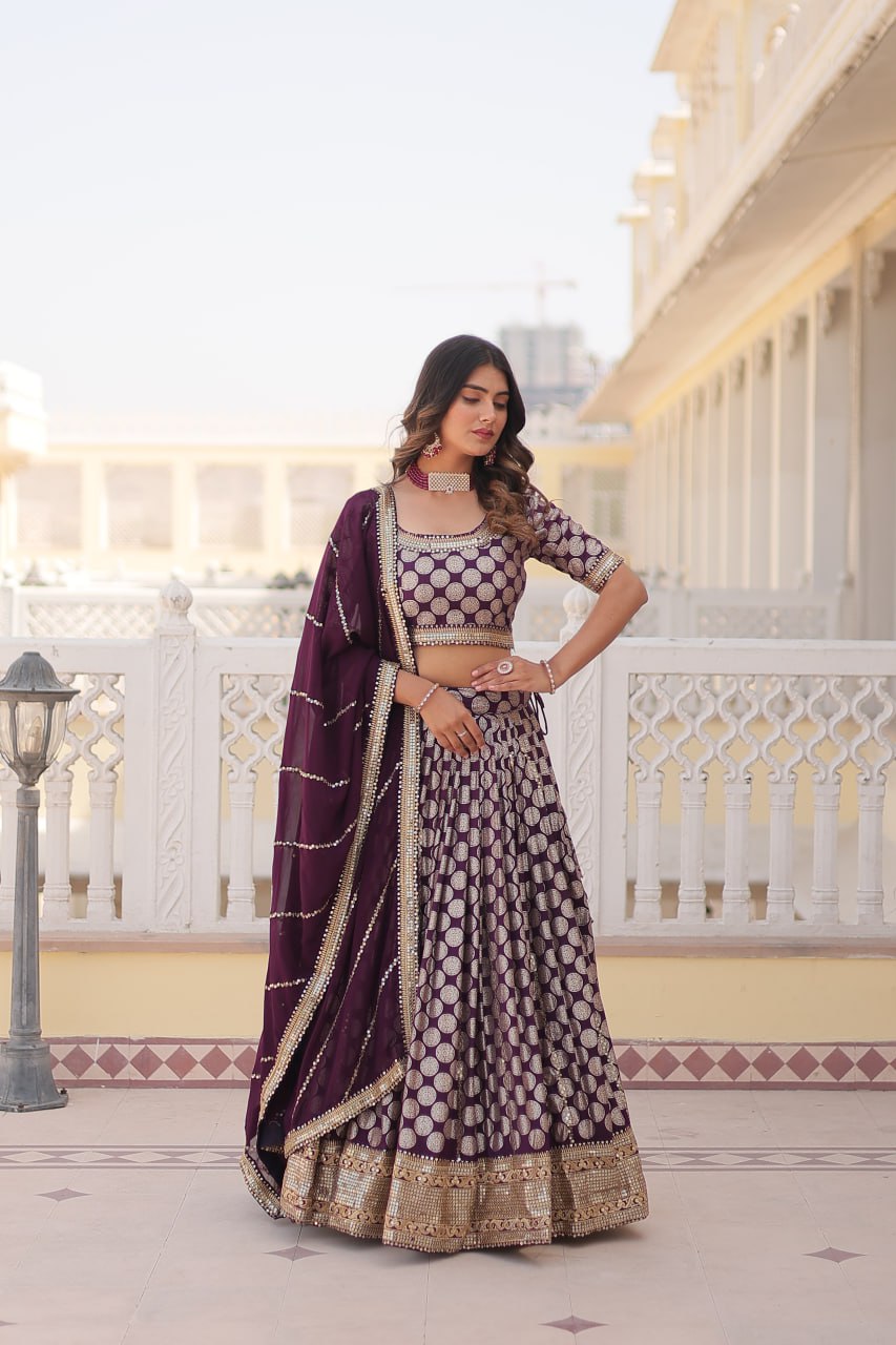 Designer Dyeable Viscose Jacquard Lehenga Choli with Sequins Embroidery