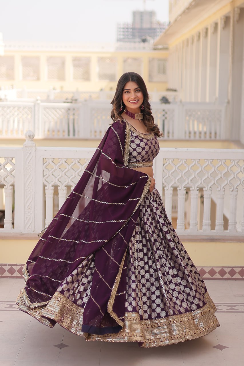 Designer Dyeable Viscose Jacquard Lehenga Choli with Sequins Embroidery