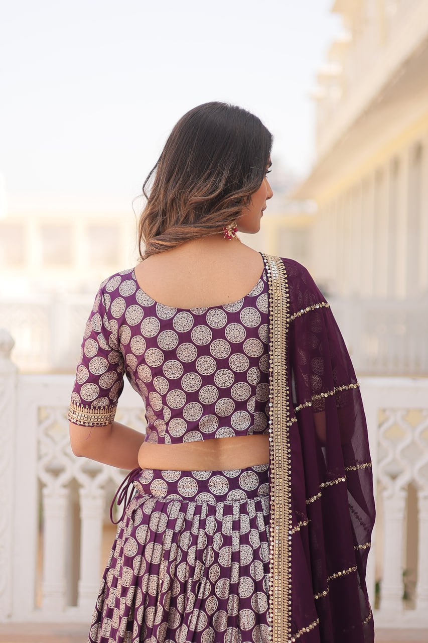 Designer Dyeable Viscose Jacquard Lehenga Choli with Sequins Embroidery