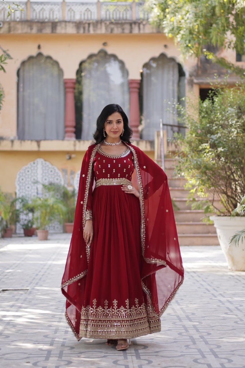 Designer Embroidered Gown with Dupatta