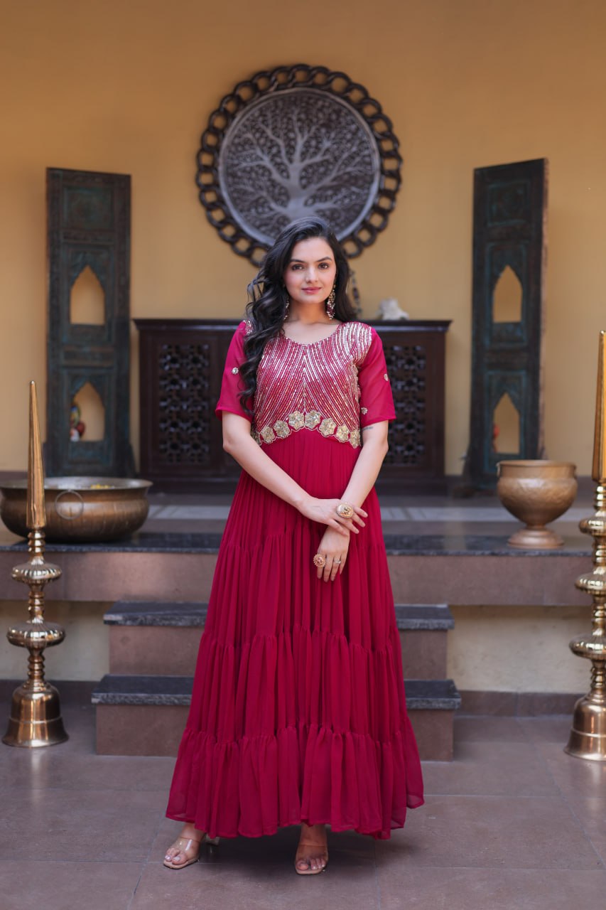 Designer Embroidered Zari Sequins Work Gown
