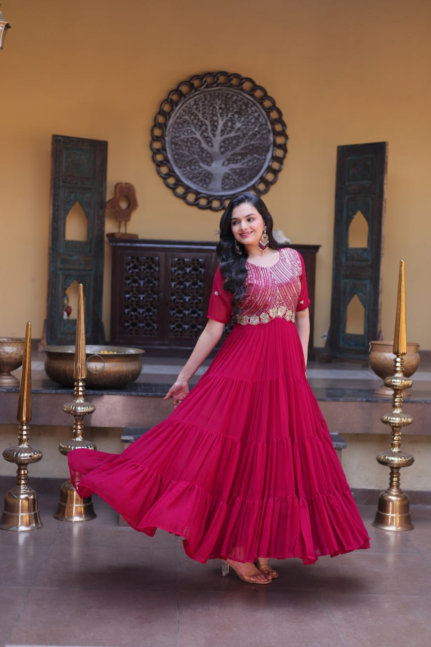 Designer Embroidered Zari Sequins Work Gown