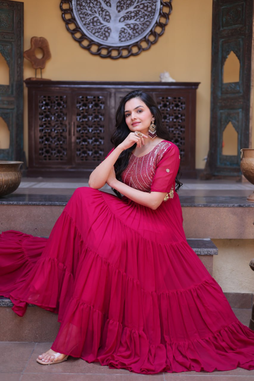 Designer Embroidered Zari Sequins Work Gown