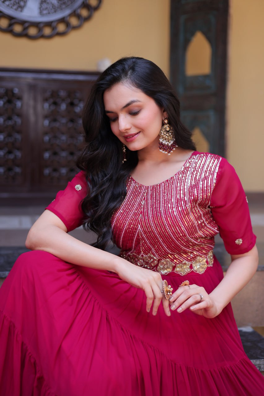 Designer Embroidered Zari Sequins Work Gown