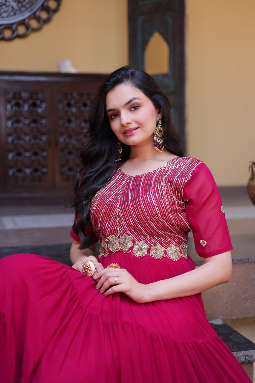 Designer Embroidered Zari Sequins Work Gown