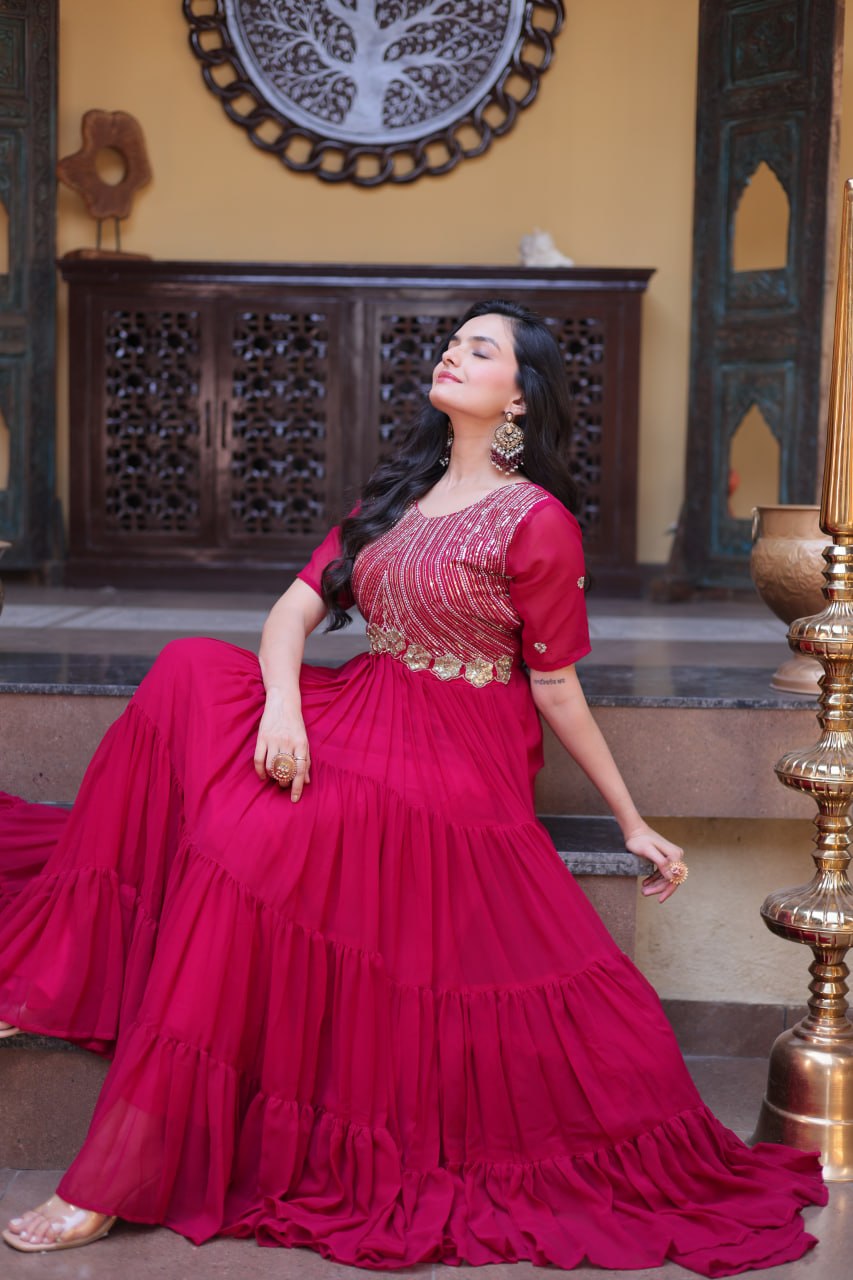 Designer Embroidered Zari Sequins Work Gown