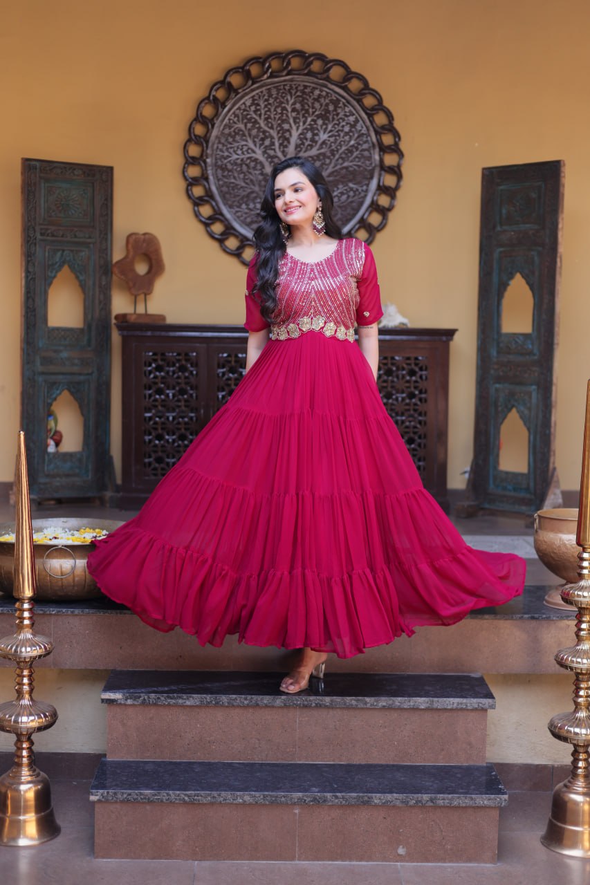 Designer Embroidered Zari Sequins Work Gown