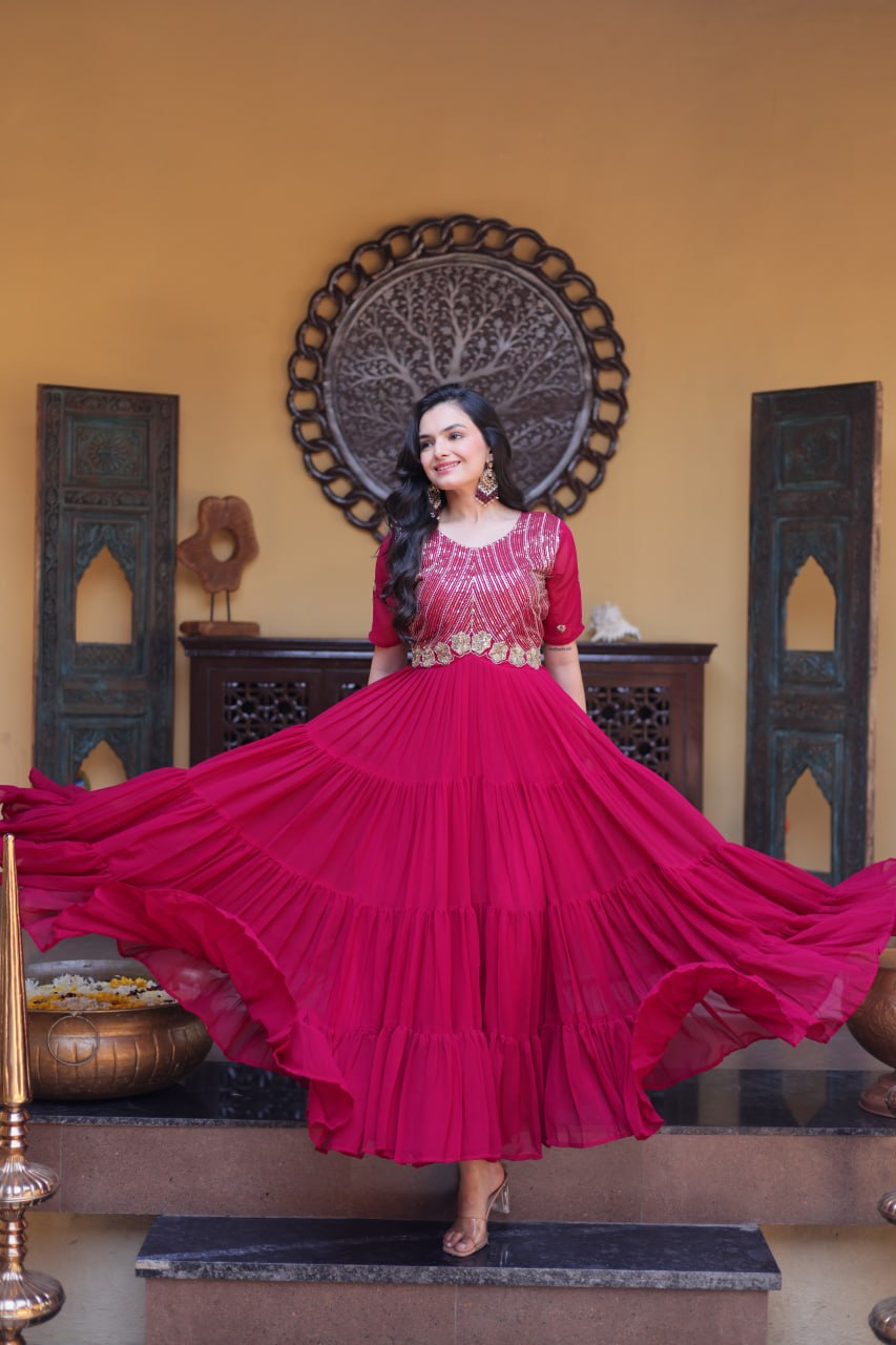 Designer Embroidered Zari Sequins Work Gown