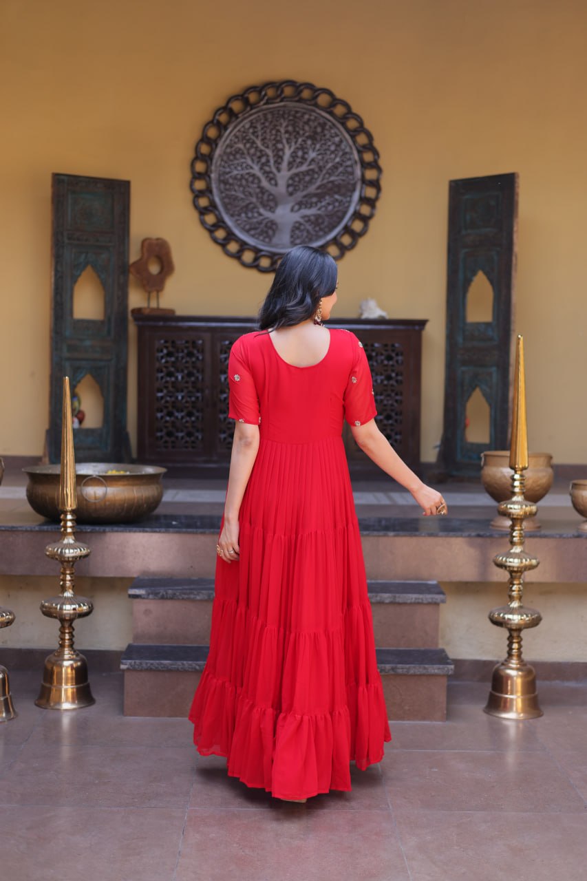 Designer Embroidered Zari Sequins Work Gown