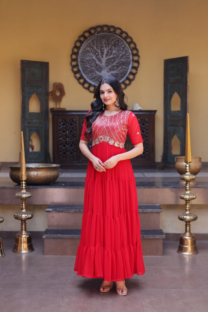 Designer Embroidered Zari Sequins Work Gown