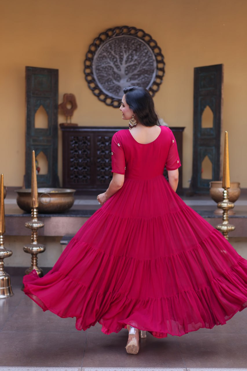 Designer Embroidered Zari Sequins Work Gown