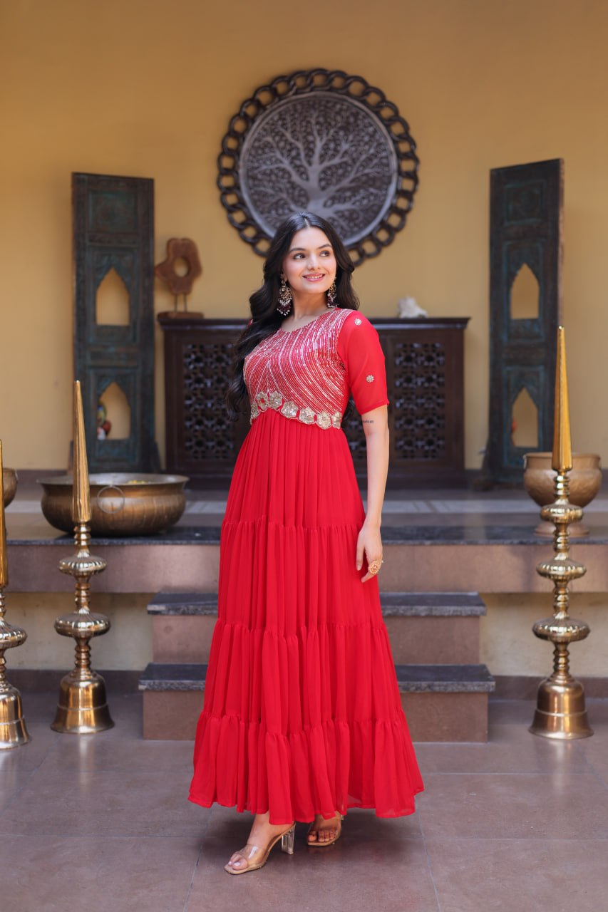 Designer Embroidered Zari Sequins Work Gown