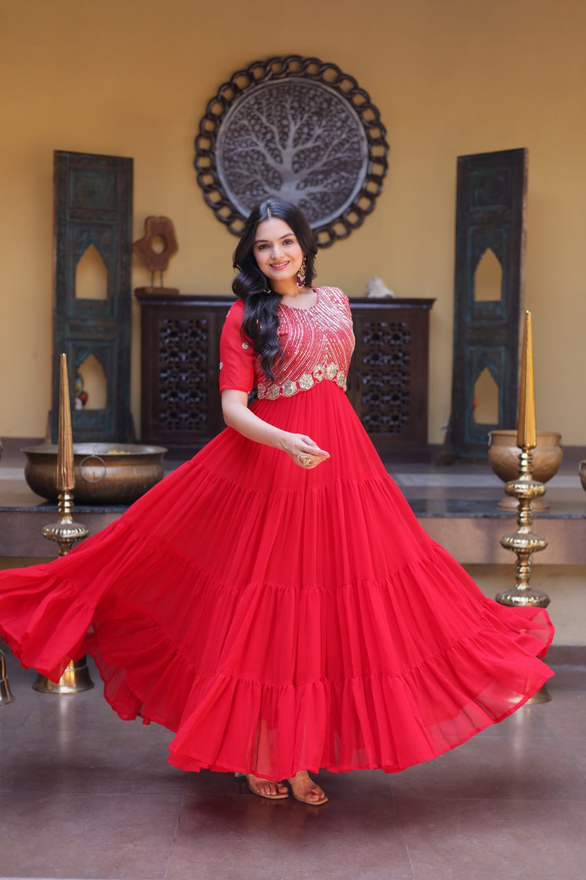 Designer Embroidered Zari Sequins Work Gown