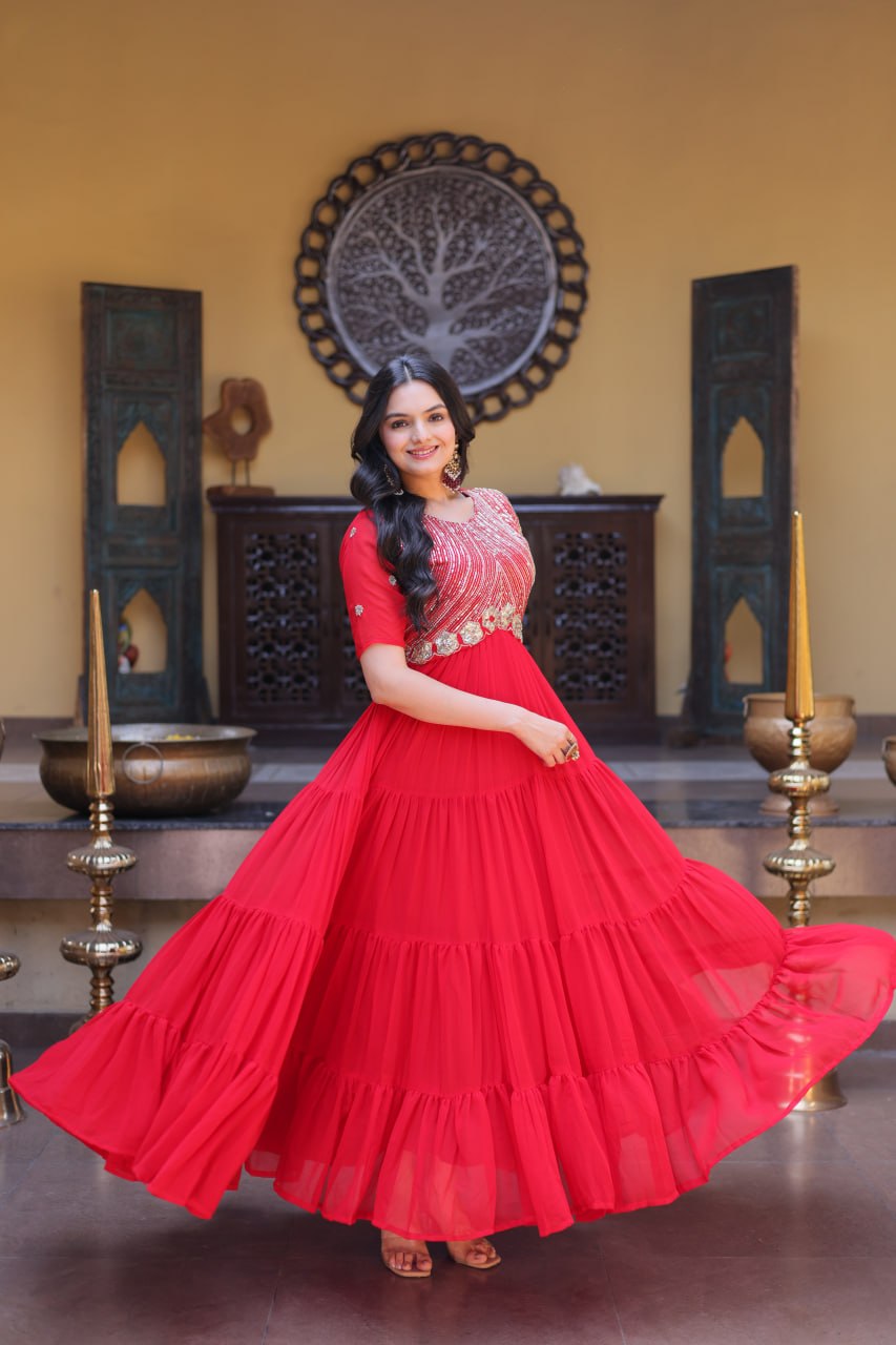 Designer Embroidered Zari Sequins Work Gown