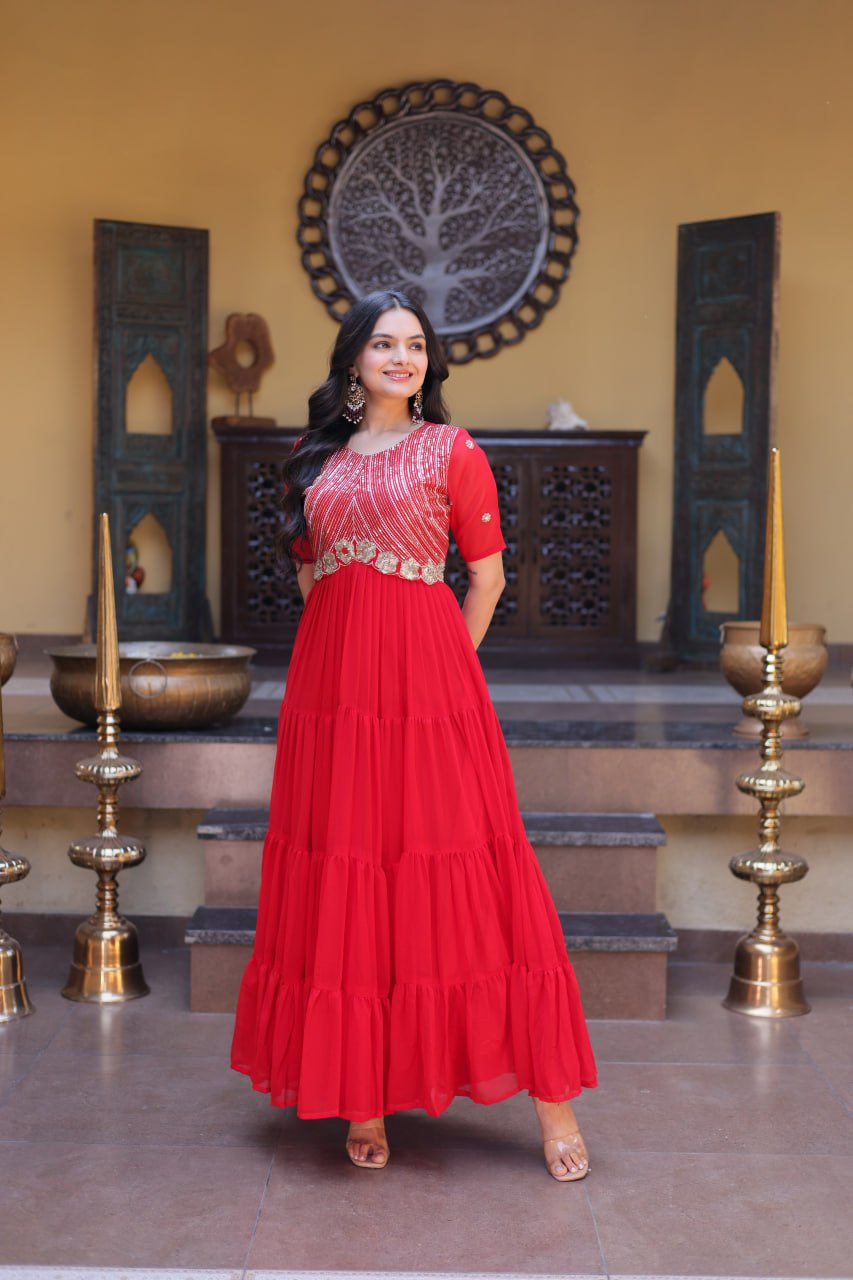 Designer Embroidered Zari Sequins Work Gown