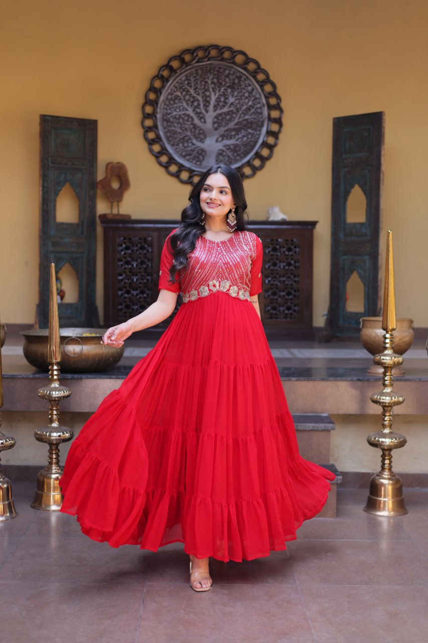 Designer Embroidered Zari Sequins Work Gown