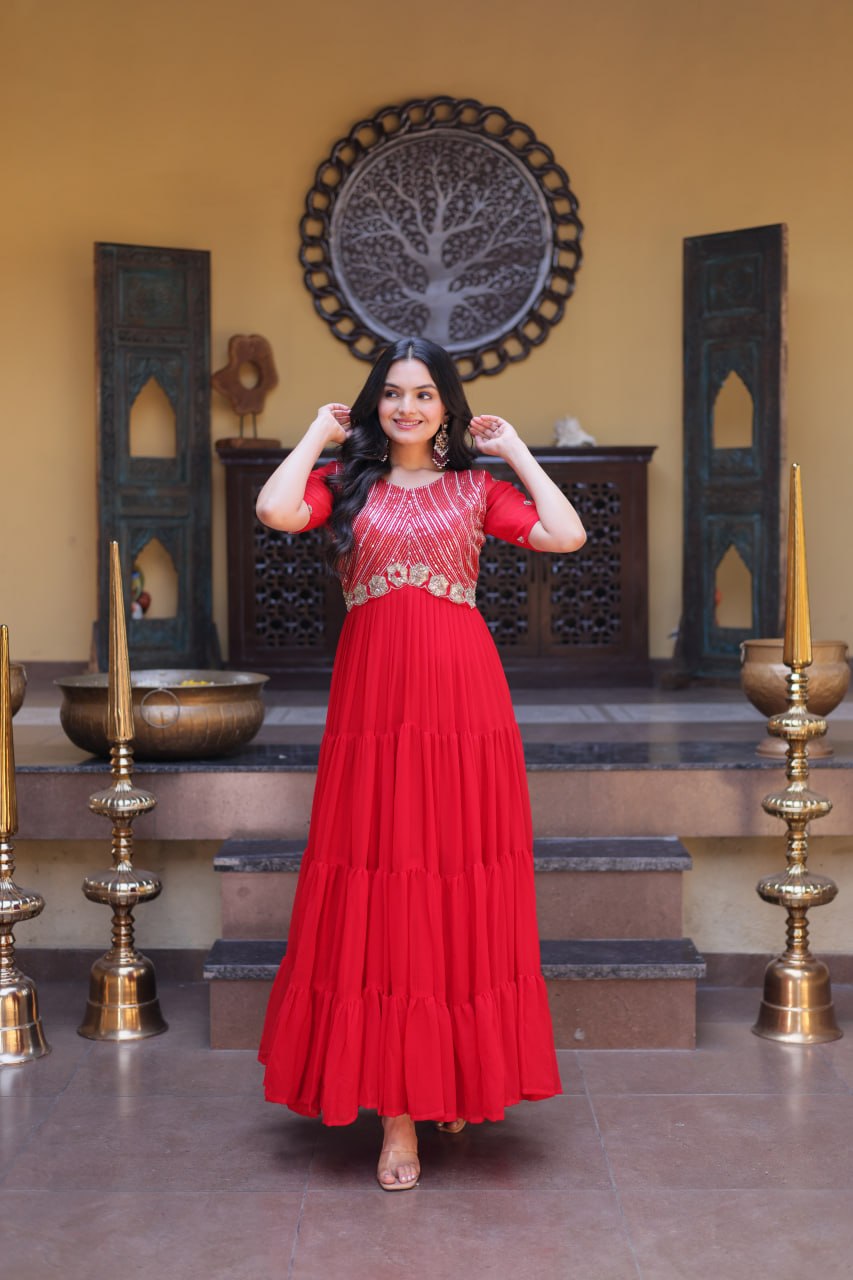 Designer Embroidered Zari Sequins Work Gown