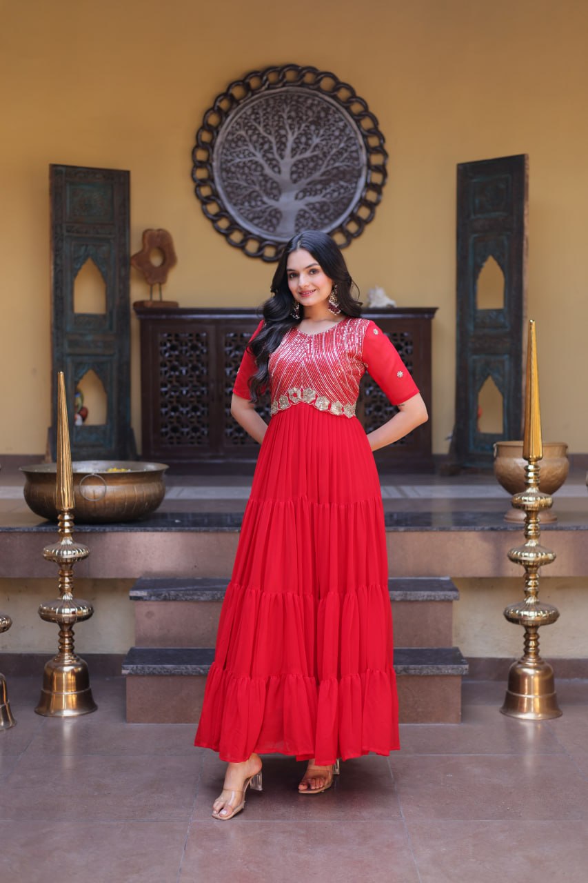 Designer Embroidered Zari Sequins Work Gown