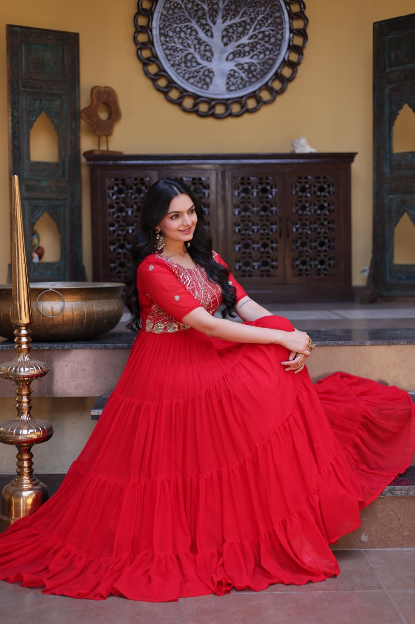 Designer Embroidered Zari Sequins Work Gown