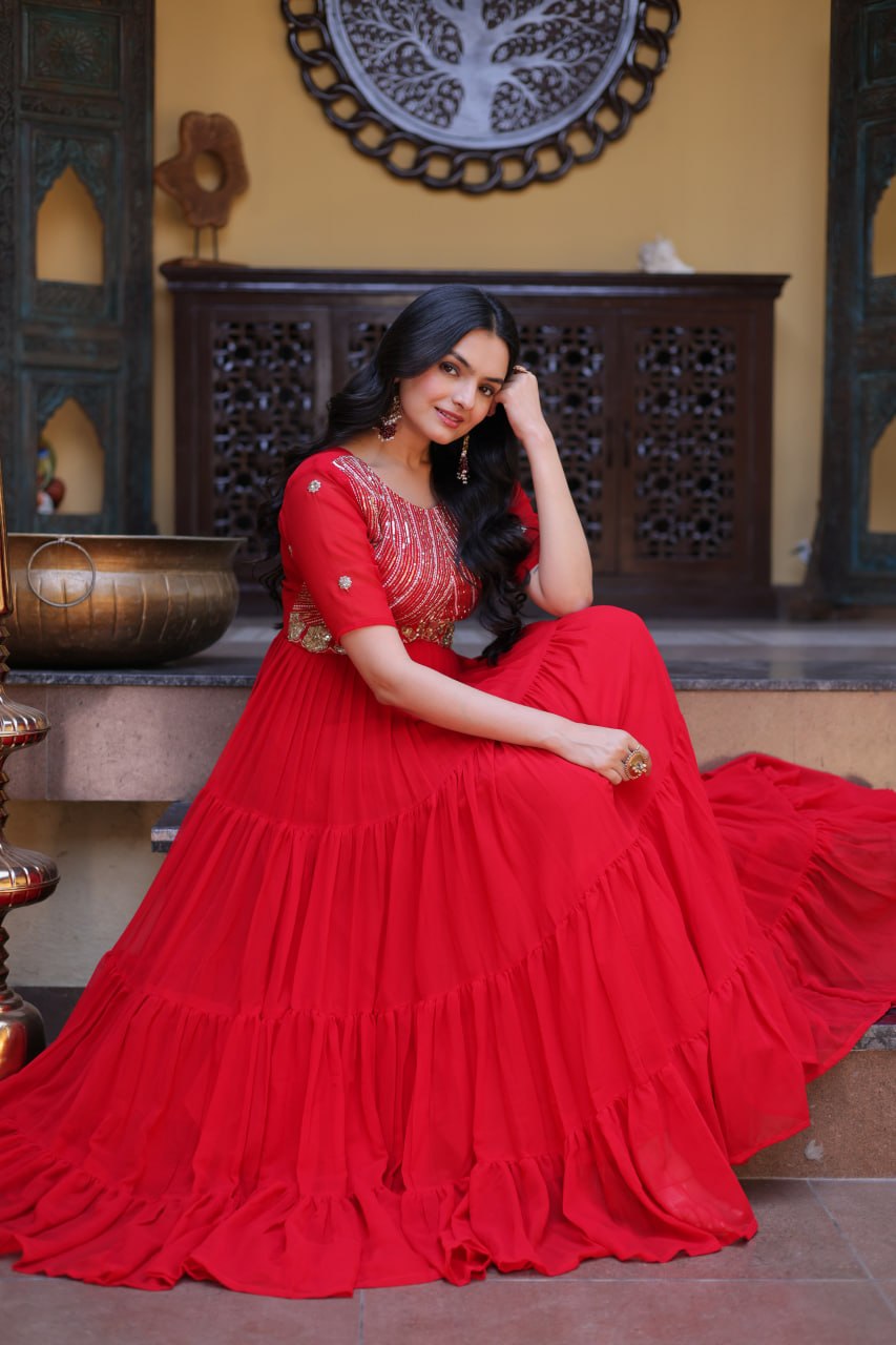 Designer Embroidered Zari Sequins Work Gown