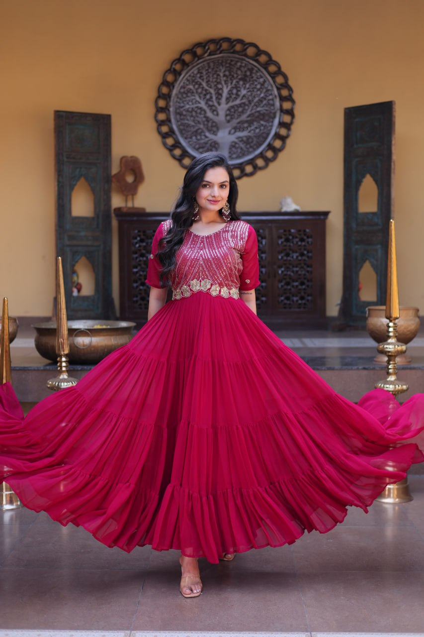 Designer Embroidered Zari Sequins Work Gown