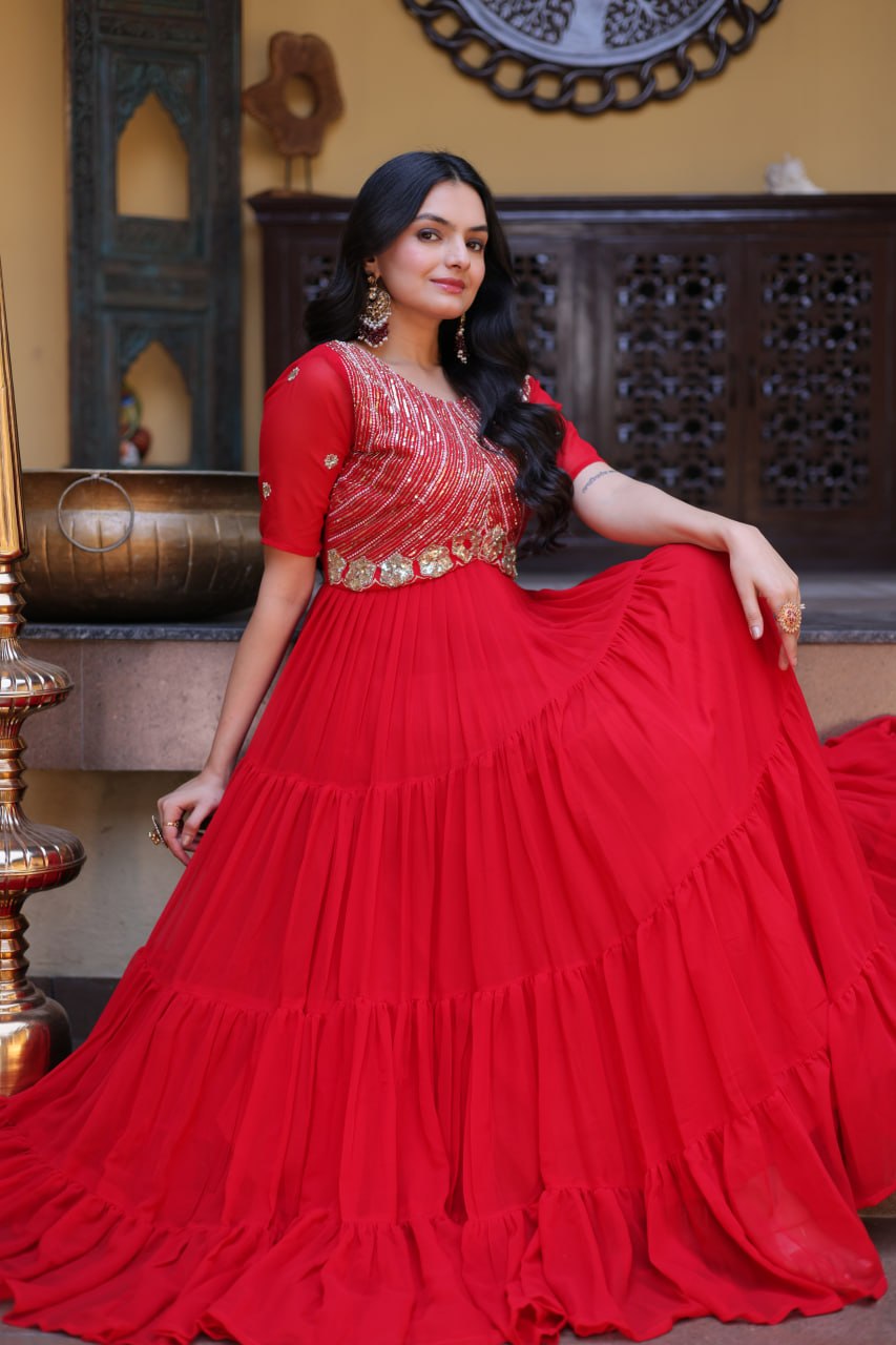 Designer Embroidered Zari Sequins Work Gown