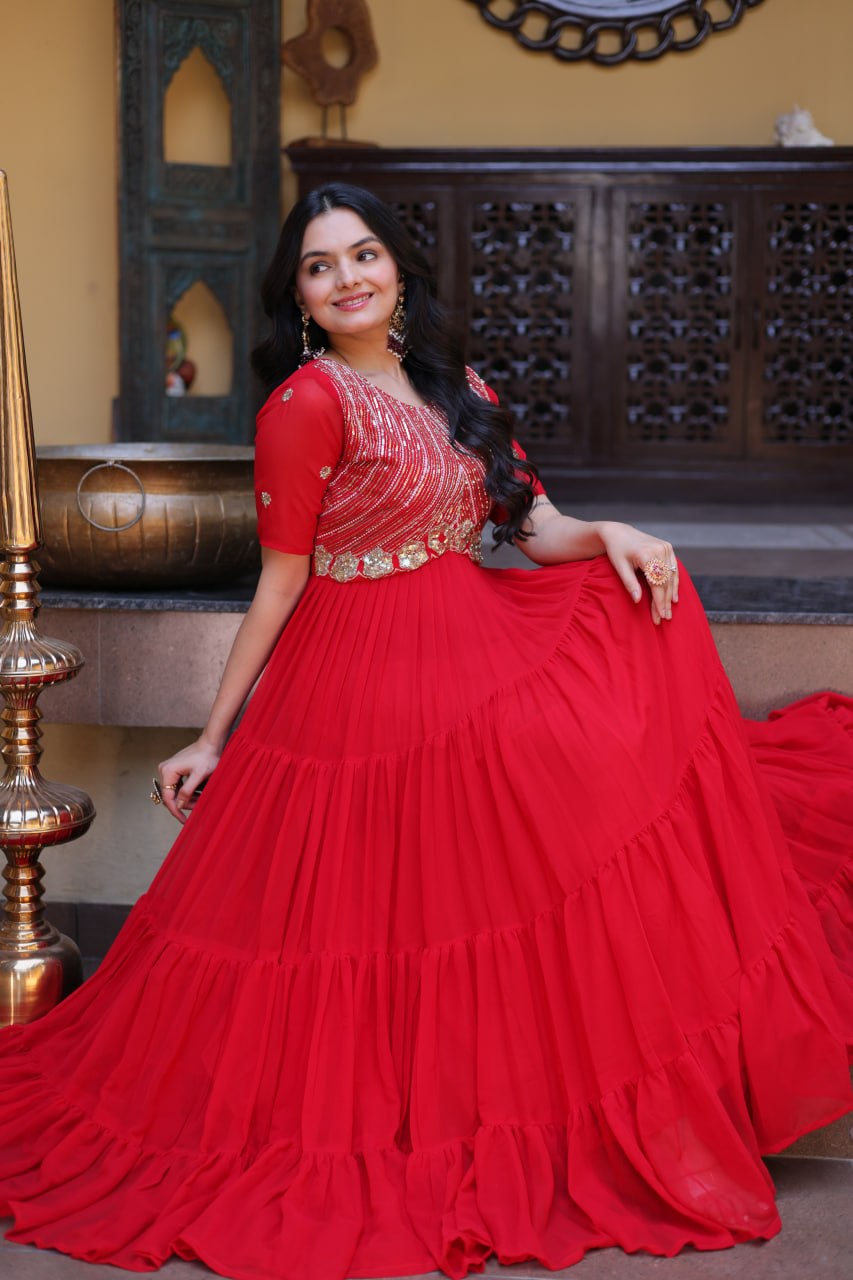 Designer Embroidered Zari Sequins Work Gown