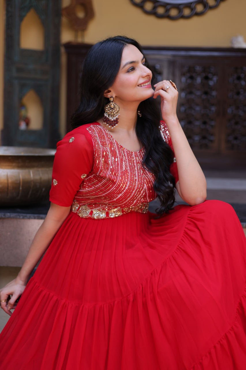 Designer Embroidered Zari Sequins Work Gown