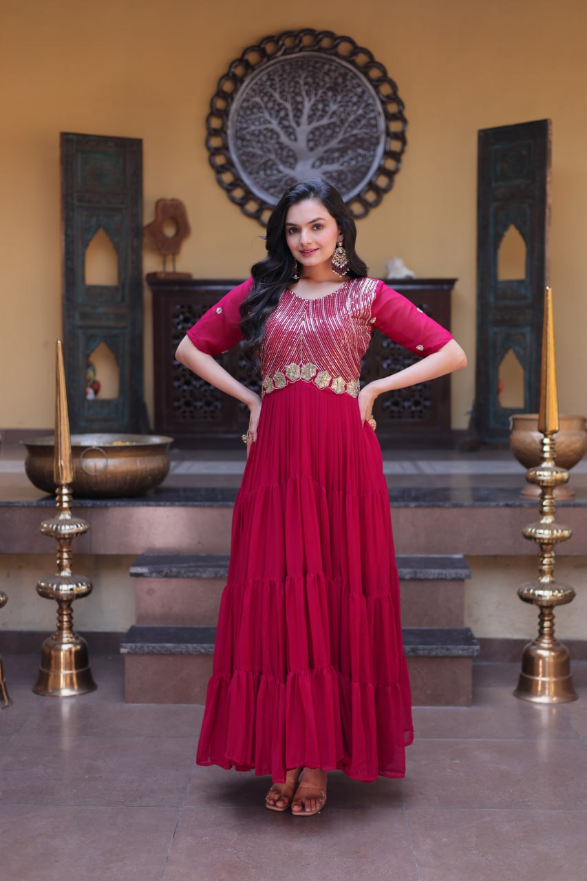 Designer Embroidered Zari Sequins Work Gown
