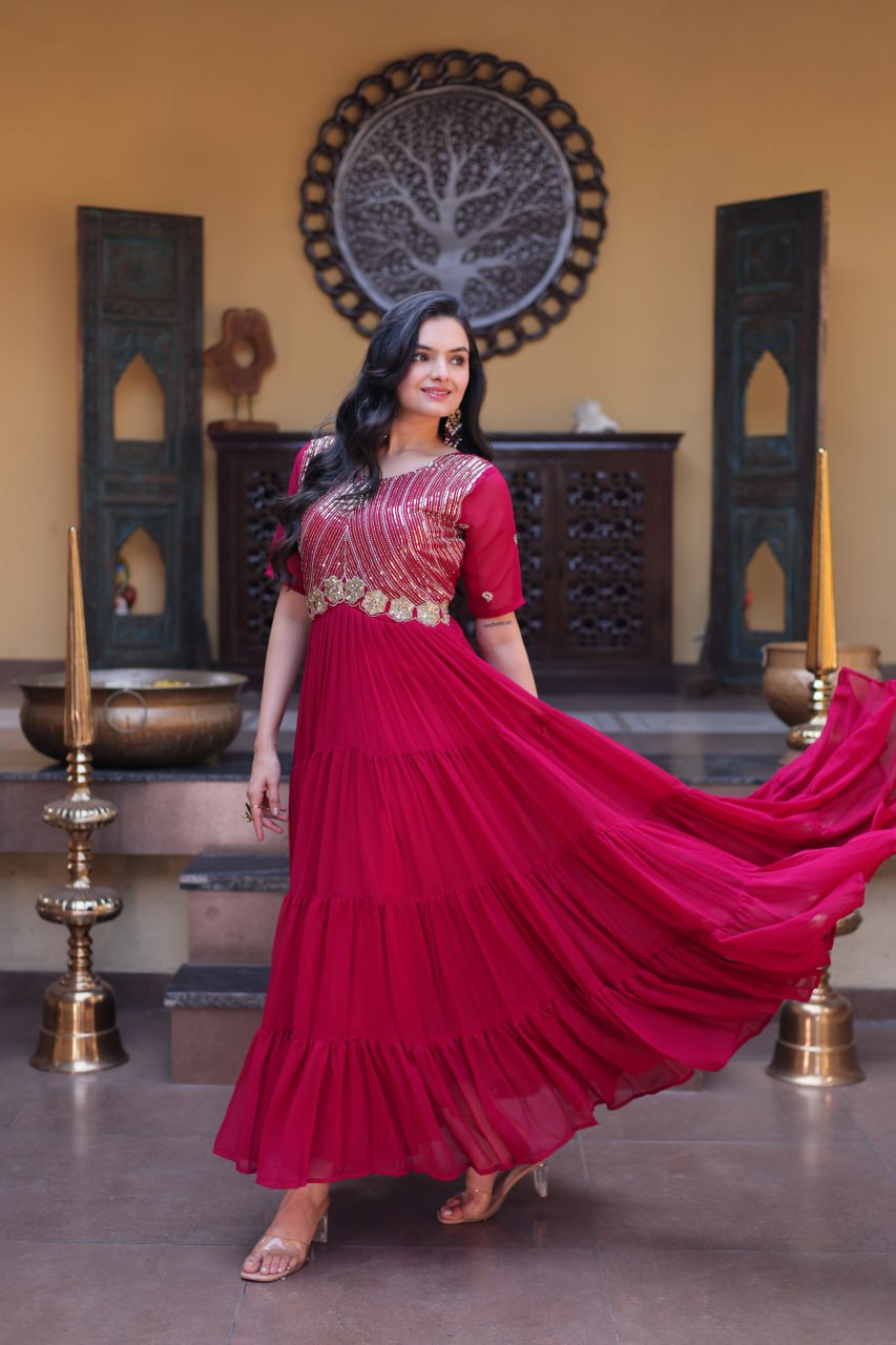 Designer Embroidered Zari Sequins Work Gown
