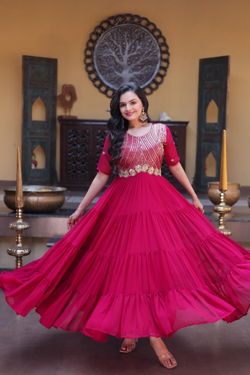 Designer Embroidered Zari Sequins Work Gown